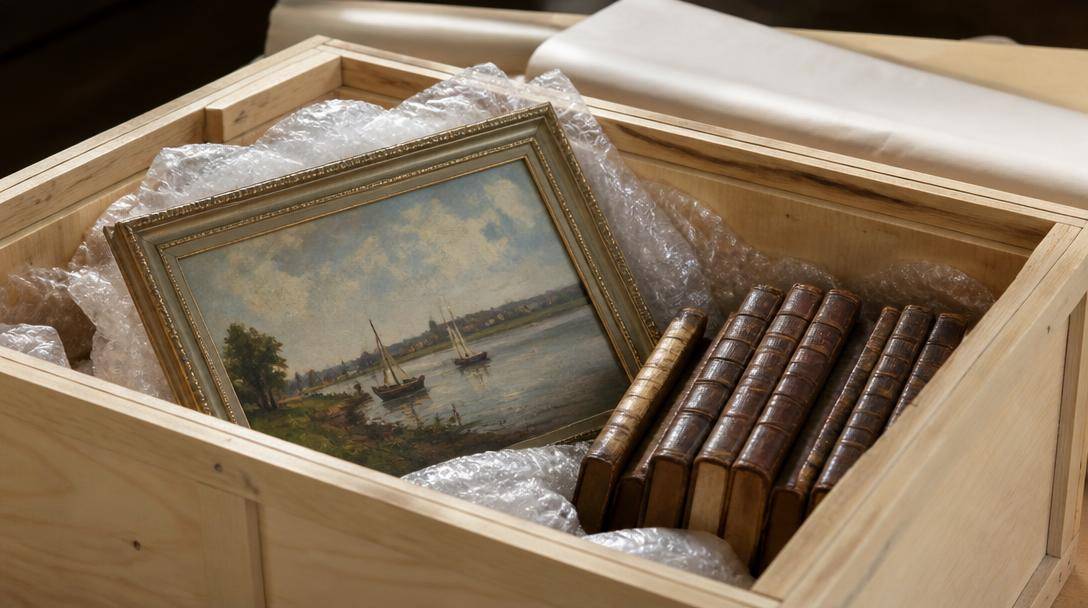 Addetti specializzati preparano un dipinto per il trasporto in una galleria d'arte.